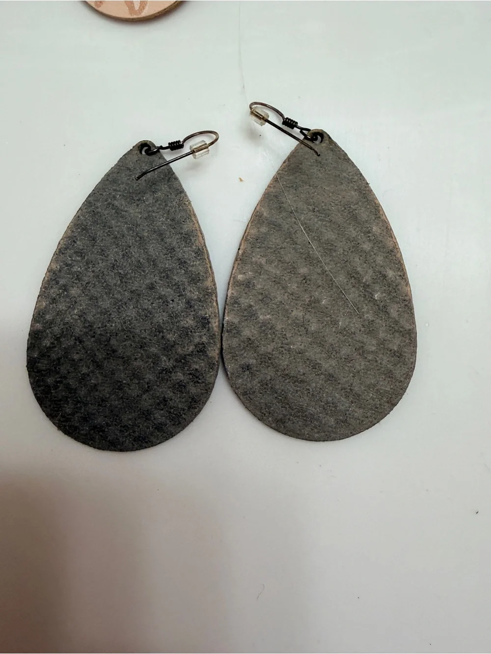 Python Gray Teardrop Leather Earrings - Women's Jewelry